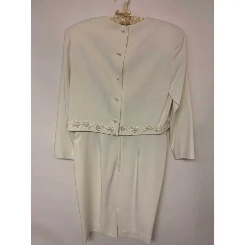 Talbots Rimini Dress Vintage Ivory Beaded Formal Wedding Modest Womens SZ 14